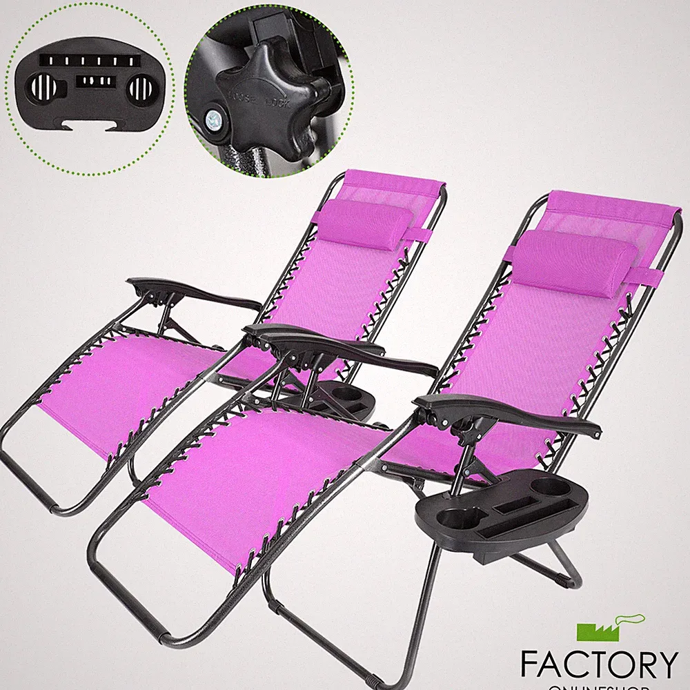 2X Zero Gravity Chairs Folding Recliner Outdoor Beach Patio Lounge w/Cup Holder