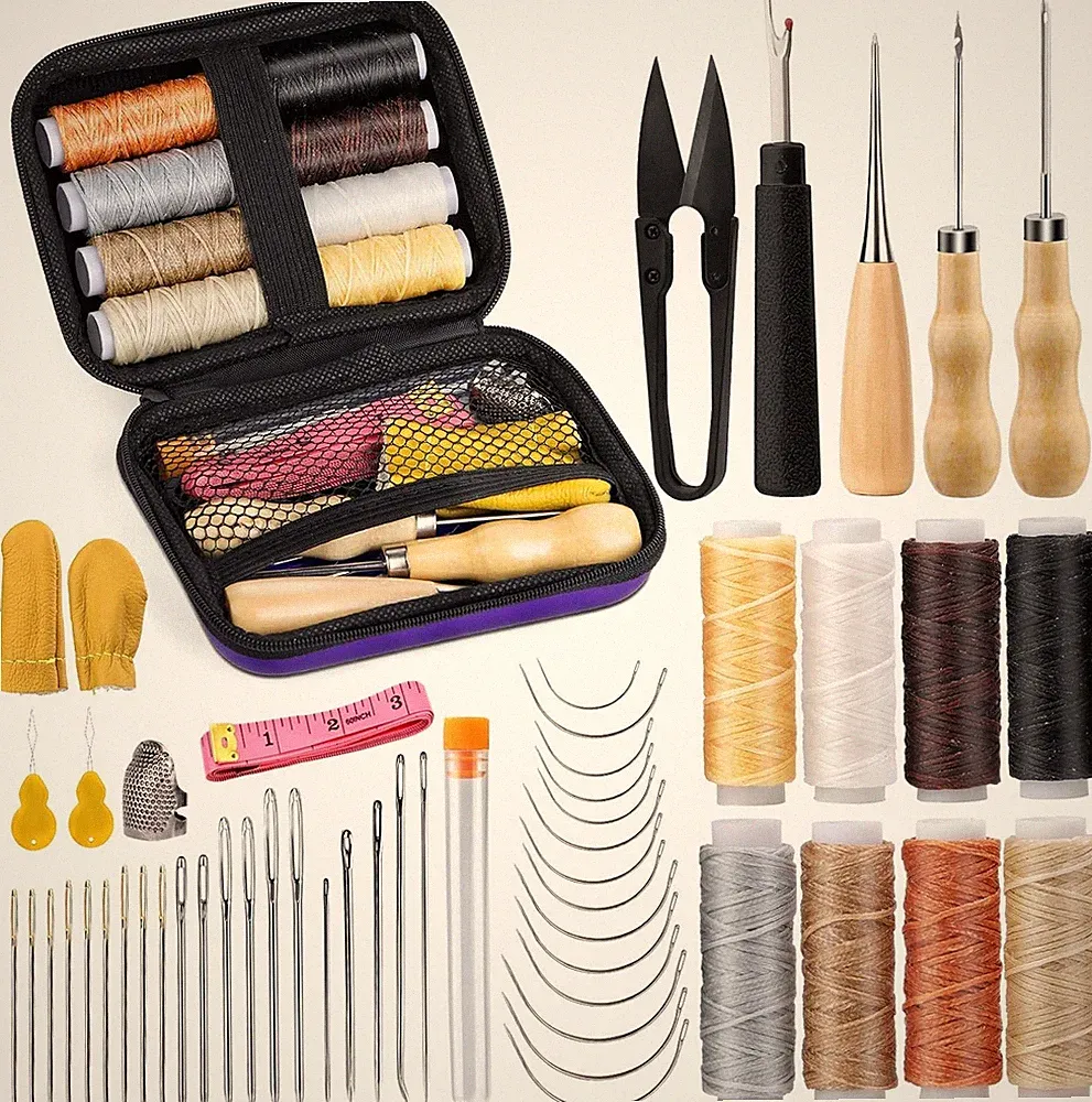 54 Pcs Leather Sewing Kit Heavy Duty Sewing Upholstery Repair Kit for Car Boots