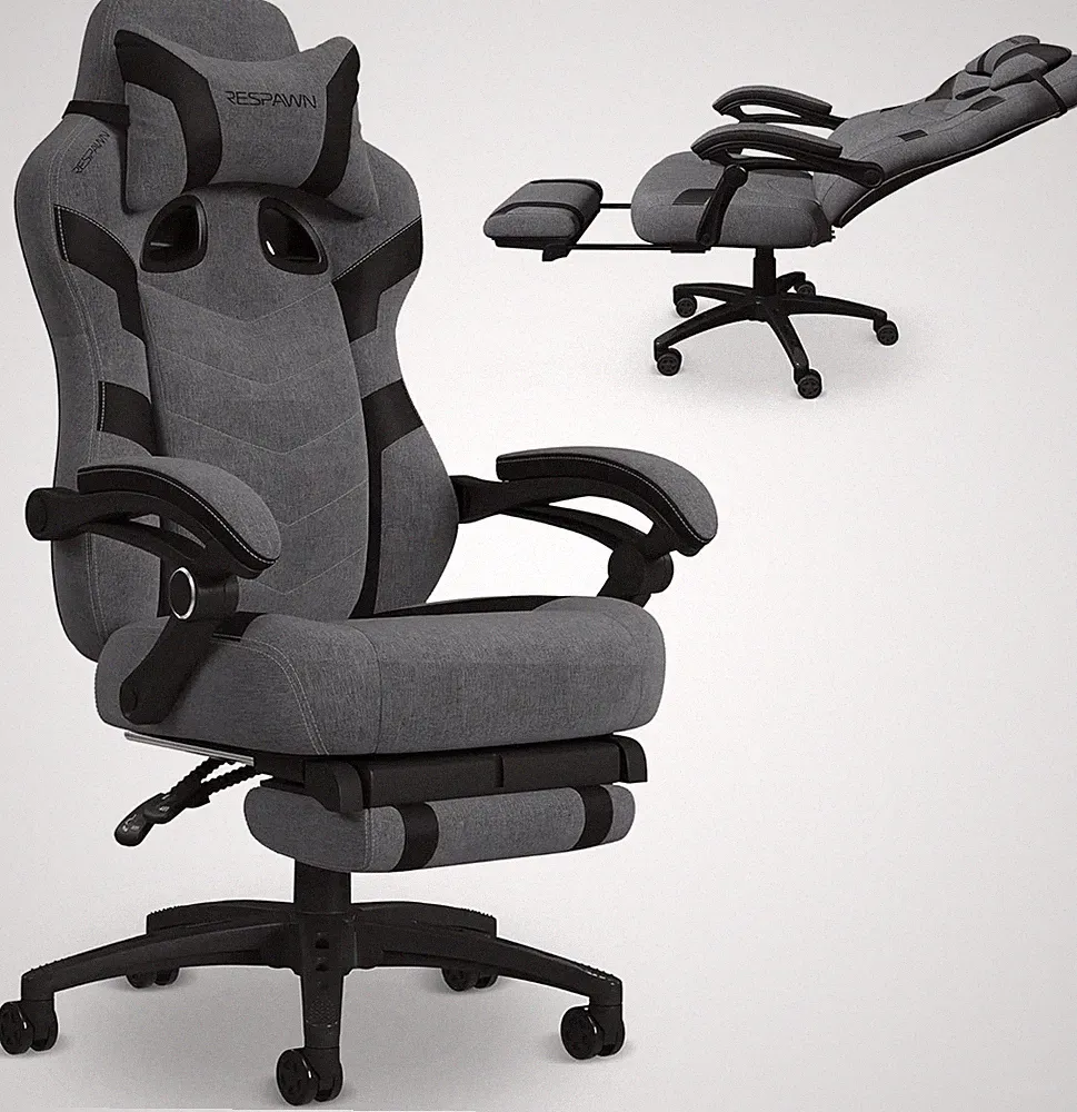 Ergonomic Gaming Chair with Footrest - Comfortable Gray Office Recliner