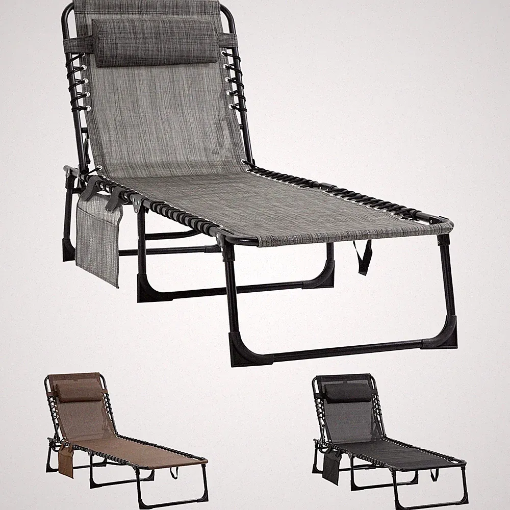 Outsunny Sun Lounger, Folding Chaise Recliner 5-Position Adjustable