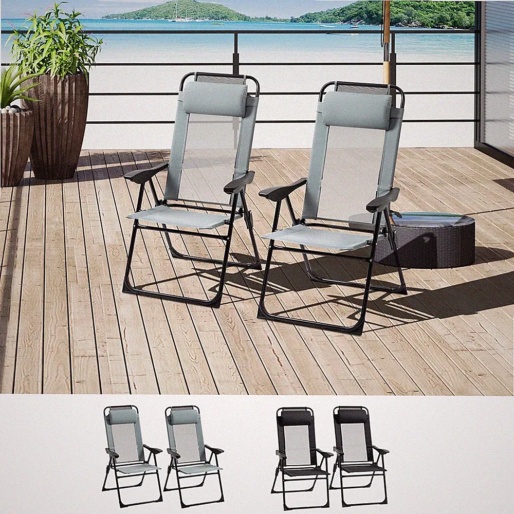 Set of 2 Portable Folding Recliner w/ 5-position Adjustable Backrest for Outdoor