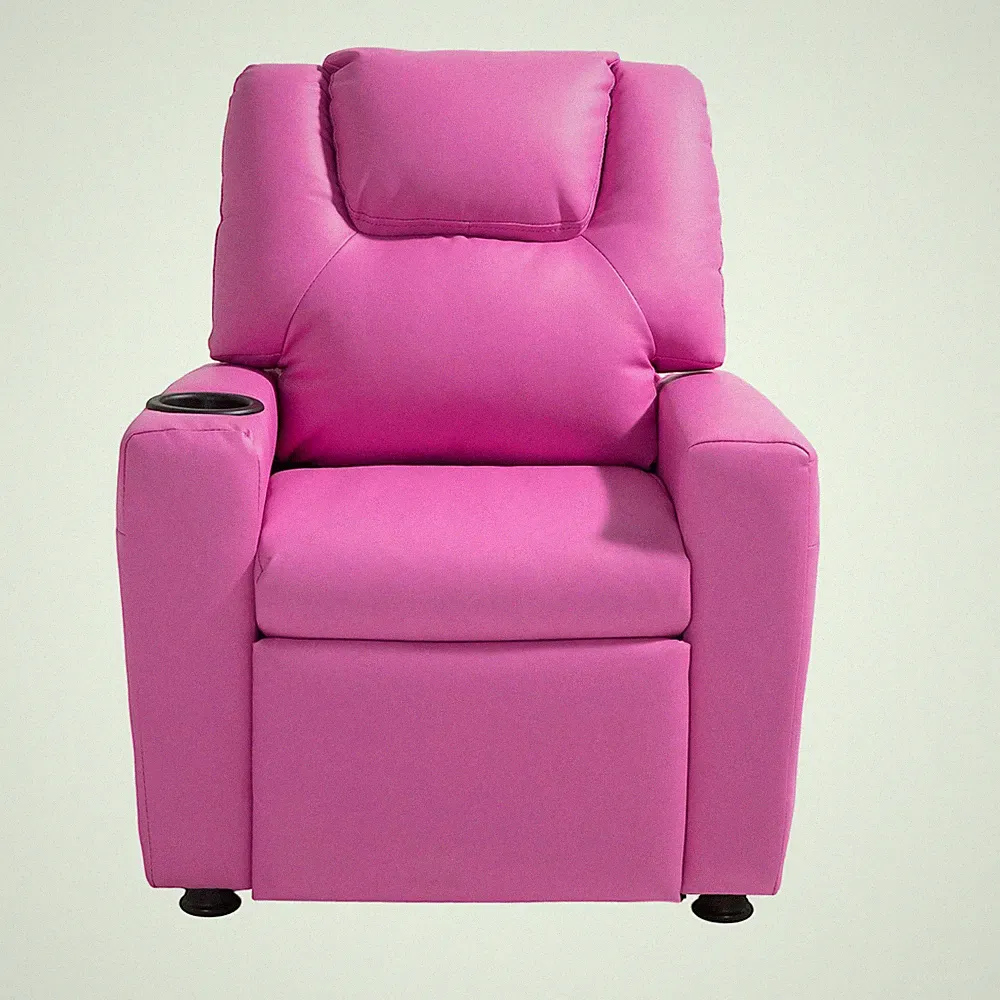Uimoso Kids Reclining Chair PU Leather Toddler Recliner with Cup Holder (Pink)