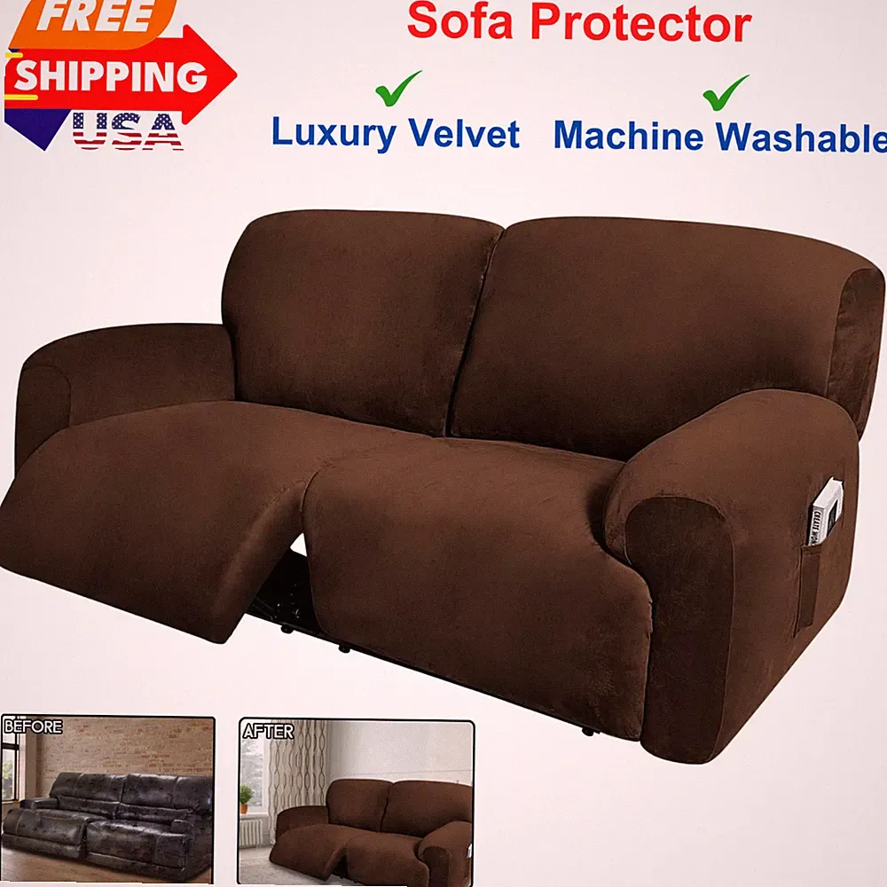 ULTICOR Extra Wide 75" - 100" - Reclining 2 Seater Sofa 6-Piece Velvet Stretch