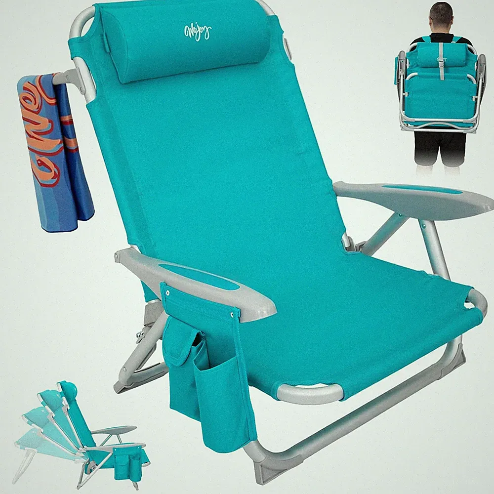 #WEJOY Beach Chair for Adults, Reclining Adjustable Oversized, #C 1 Pack Cyan